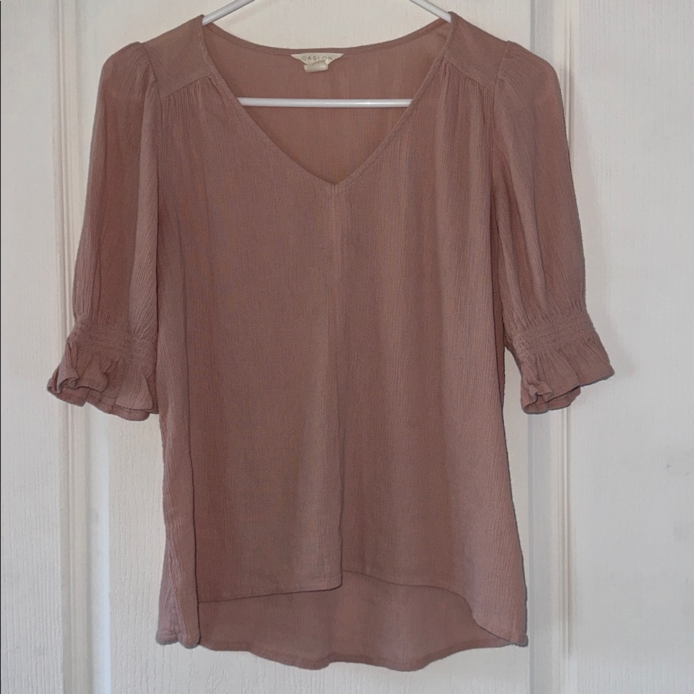 Caslon Pink V-Neck Blouse